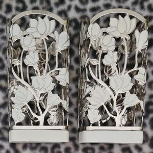 2 Bath & Body Works Silver and White Floral Foaming Hand Soap Holders, Brand New